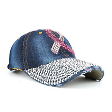 HOPE Believe Pink Ribbon Sparkly Denim Cap Breast Cancer Awareness Washed Dad Hats Rhinestone Bling Breast Cancer Survivor Gifts