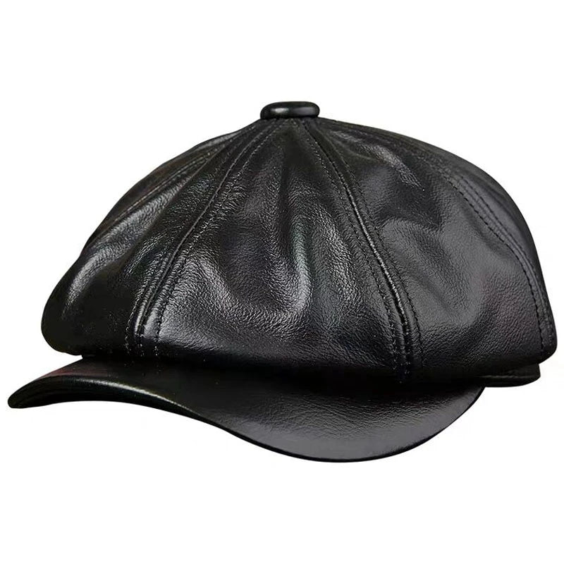 Hats Men 2025 Winter 100% Genuine Leather Warm Cap Male Beret Painter Boina Cowhide Octagonal Casquette High Quality Streetwear