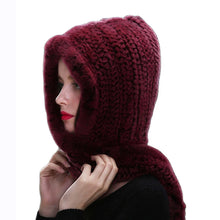 Winter Hats for Woman Fall Cap Warm Natural Fur Hat with Neck Scarves Bonnets Women Knitted Real Rex Rabbit Fur Hat Hooded Scarf