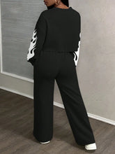 Women's Street Style Flame & Graphic Print 2-Piece Set, Loose Fit, Autumn Winter Casual Wear