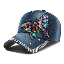 Rhinestone Butterfly/Crown Denim Baseball Cap Fashion Low Profile Sun Hat Adjustable Dad Hat for Women Men Hip Hop Trucker Caps