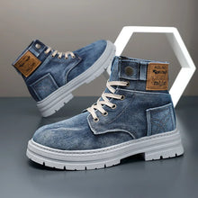 Big Size Men's Shoes 2025 New High Top Sports Shoes, Fashionable Denim Casual Board Shoes, Thick Soled Versatile Workwear Shoes
