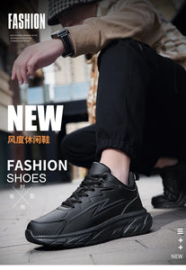 Black Leather Shoes for Men Height Increasing Winter Fashion Sneakers Plus Fur