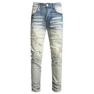 Men's Fashion Casual Hole Spray Painted Jeans elasticity Denim Fabric