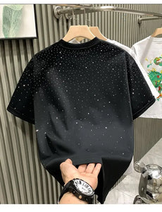 Men's Summer Rhinestone Rivet T-shirt  featuring a round neck and casual  styles Perfect for high street  fashion in 2025 . Short sleeve for comfort fit