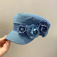 Western Style Oversized Floral Beret, Navy Sun Hat with UV Protection & Breathable Design for Women/Unisex Casual Outdoor