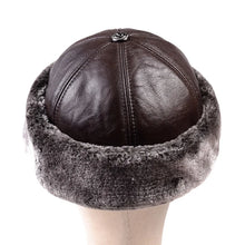 Winter Warm Hats For Men Outdoor Thick Genuine Leather Faux Fur Round Bonnet Russian Male Windproof Snow Ski Cap Fleece Lined