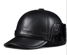Winter Men's  Hat Thicken Leather Cowhide Baseball Caps With Ears Warm Snapback Dad's Hats Sombrero De Cuero Del Hombre