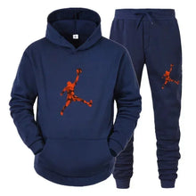 Men's fashion casual sportswear, outdoor fitness jogging set, autumn and winter pullover hoodie + warm pants two-piece