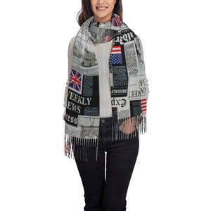 Custom UK Flag Tassel Scarf Women Winter Warm Shawl Wrap