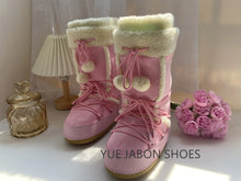 Women Snow Boots Warm Plush Comfortable Platform Shoes Lady Lace-up Mid-Calf Pink Boots Non-slip Winter Shoes Booties