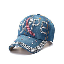 HOPE Believe Pink Ribbon Sparkly Denim Cap Breast Cancer Awareness Washed Dad Hats Rhinestone Bling Breast Cancer Survivor Gifts