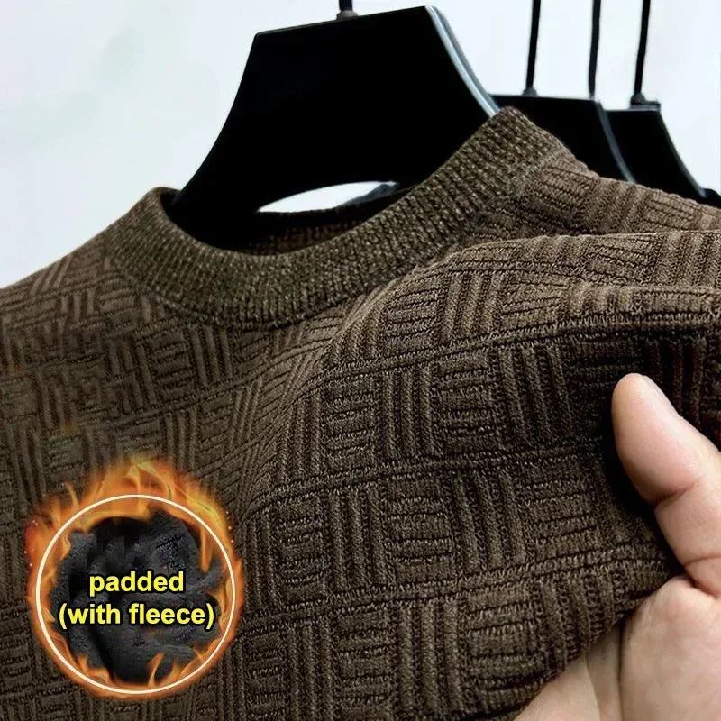 Men's Thickened Sweater Knitted Sweaters Three-dimensional Jacquard High-grade Crew Neck Warm Casual Top Pullover Jumper