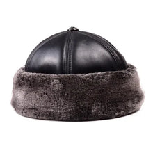 Winter Warm Hats For Men Outdoor Thick Genuine Leather Faux Fur Round Bonnet Russian Male Windproof Snow Ski Cap Fleece Lined