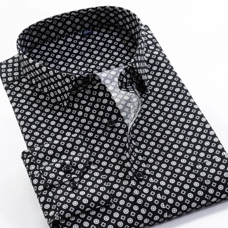 6XL-10XL Large Size Flower Print Men's Fashion Casual Long Sleeve Shirt