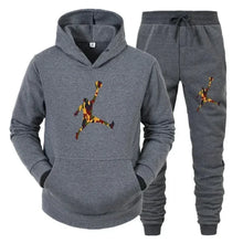 Men's fashion casual sportswear, outdoor fitness jogging set, autumn and winter pullover hoodie + warm pants two-piece