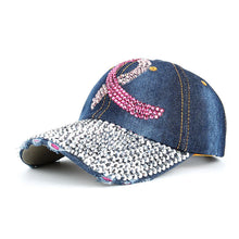 HOPE Believe Pink Ribbon Sparkly Denim Cap Breast Cancer Awareness Washed Dad Hats Rhinestone Bling Breast Cancer Survivor Gifts