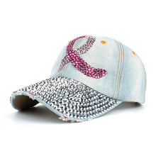 HOPE Believe Pink Ribbon Sparkly Denim Cap Breast Cancer Awareness Washed Dad Hats Rhinestone Bling Breast Cancer Survivor Gifts