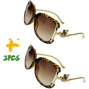 Sunglasses Women Oval Retro Alloy Frame Gold Fox Design