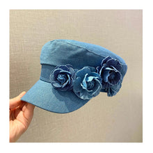 Western Style Oversized Floral Beret, Navy Sun Hat with UV Protection & Breathable Design for Women/Unisex Casual Outdoor