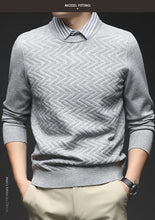 Men's Knit Sweater with Shirt Collar - Gray Vintage Style Fake Layered Business Casual Pullover Old Money Style Top