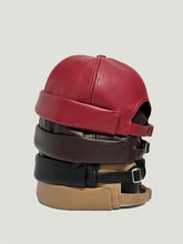 Retro Solid Color Brimless Hat Spring Summer Fashion Casual PU Leather Melon Caps Docker Cap Men Women Adjustable Hip Hop Hats