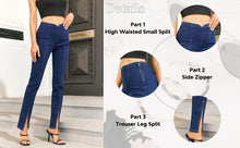 Curvy Slit Hem Jeans Women Slim Fit Stretch Pencil Pants Elastic High Waist Solid Color