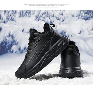 Black Leather Shoes for Men Height Increasing Winter Fashion Sneakers Plus Fur