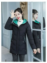 Winter Fashion Women Mid Length Down Cotton Jacket Loose Thick Warm Padded Coat Hooded Parkas