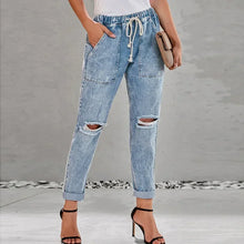 European and American denim straight leg pants with elastic oversized women's jeans ripped