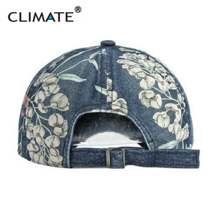 CLIMATE Floral Denim Baseball Cap Hat Women Fashion Flower Caps Denim Jeans