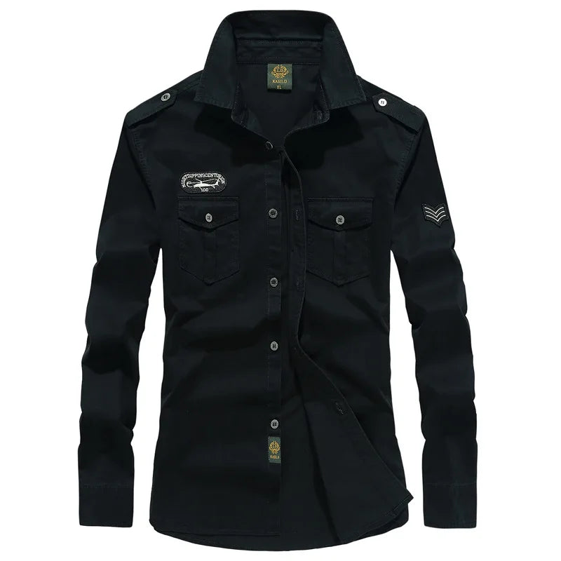 Oversize Men's Shirts Male Long Sleeve Overshirt 6XL Pure Cotton Embroidery Plus Size Military Casual Shirt Men Clothing