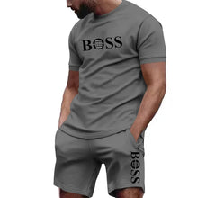 Men's two-piece sportswear, short sleeved T-shirt and pants set, running and fitness sportswear, summer