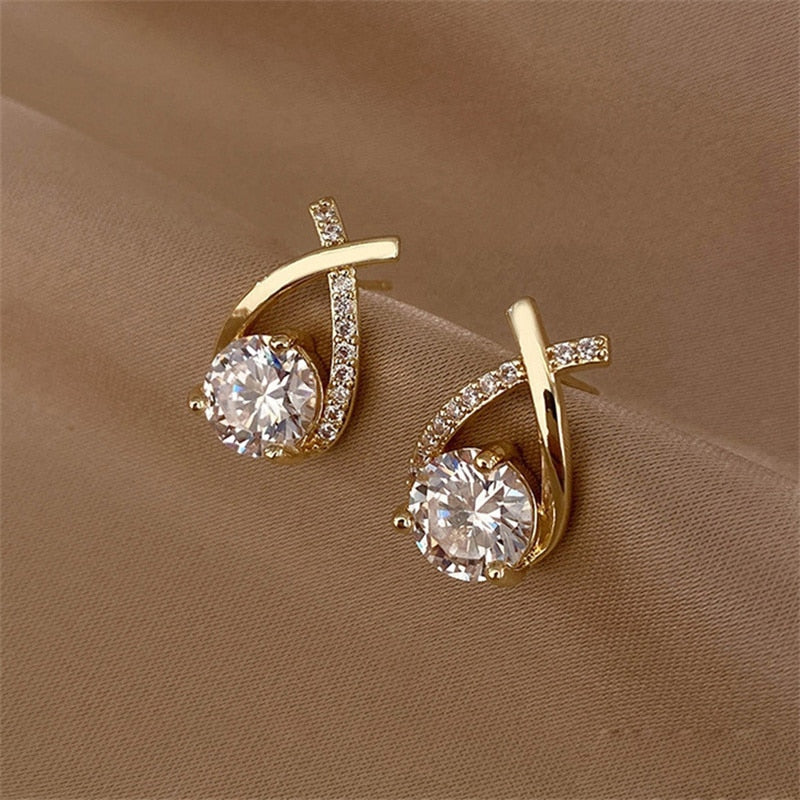 SKEDS Fashion Cross Stud Earrings For Women  Elegant Crystal Jewelry