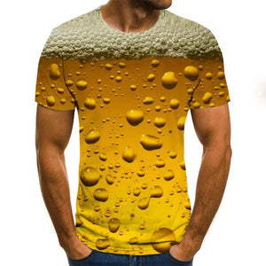 New 3D Printing Beer T-shirt Men‘s Cool Short-Sleeves Tees Fashion Oversize