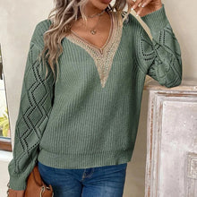 Autumn Winter Women's Sweater Fashion Knitted Long Sleeve Tops White Lace V-neck Pullovers Casual New In Knitwears 2024
