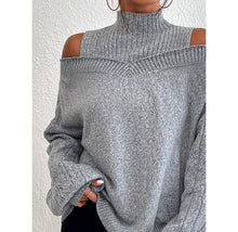 Autumn Winter Off Shoulder High Neck Long Sleeve Knit Cardigan -European & American Style