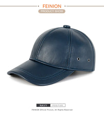 FEINION Genuine Leather Unisex Baseball Cap 100% Leather Winter Structured Flat Adjustable Back Strap Hat