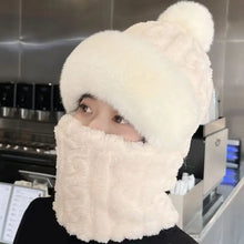 Women's winter windproof ski mask with integrated ear protection, plush lining, and outdoor sports one-piece scarf and hat, perf