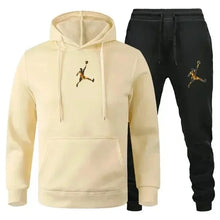 Men's fashion casual sportswear, outdoor fitness jogging set, autumn and winter pullover hoodie + warm pants two-piece