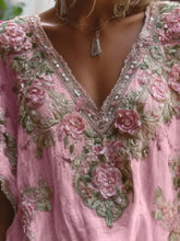 Casual Short Sleeve Loose Commute Tee-shirts Summer V-neck Jacquard Commute Blouse Fashion Lace Embroidery Floral Pullovers Tops