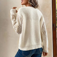 Autumn Winter Women's Sweater Fashion Knitted Long Sleeve Tops White Lace V-neck Pullovers Casual New In Knitwears 2024