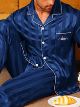 Two piece sets men's pajamas autumn and winter silk satin long sleeved pants casual minimalist letter embroidered sleepwear set