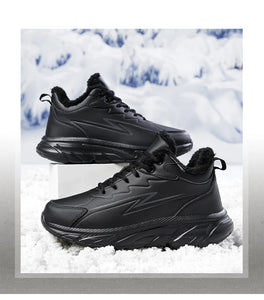 Black Leather Shoes for Men Height Increasing Winter Fashion Sneakers Plus Fur