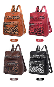 Soft Leopard Interior Compartment Fashion Backpacks Sewing Thread Large Capacity High Quality Bags for Women Pu Women's Handbags