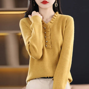 Women Soft  knitted V-Neck Sweater Autumn Winter Fashion