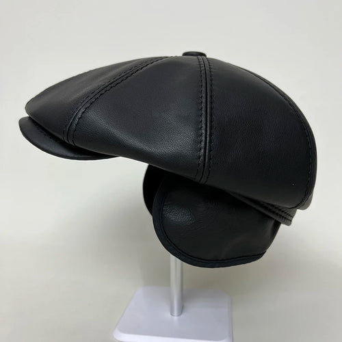 New Men's Cowhide cap Real Leather Earflap Caps Men Real Cowhide Leather Caps Male Fall Winter Genuine Real Cow Leather Baseball