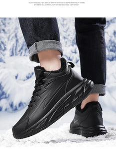 Black Leather Shoes for Men Height Increasing Winter Fashion Sneakers Plus Fur