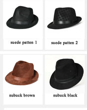 Genuine Leather Gentleman Top Hat For Men Britain Winter Nubuck Suede Wheat Ear Letters Printed Retro Dad Jazz Caps Fedora