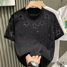 Men's Summer Rhinestone Rivet T-shirt  featuring a round neck and casual  styles Perfect for high street  fashion in 2025 . Short sleeve for comfort fit